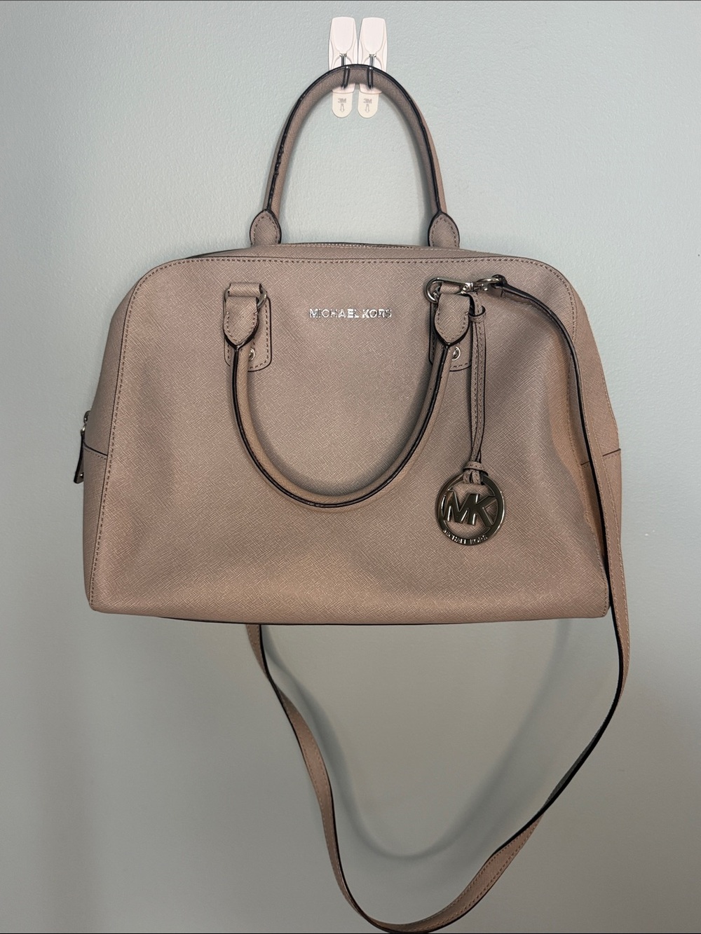 Michael Kors Gray Leather Dome Satchel with MK Charm